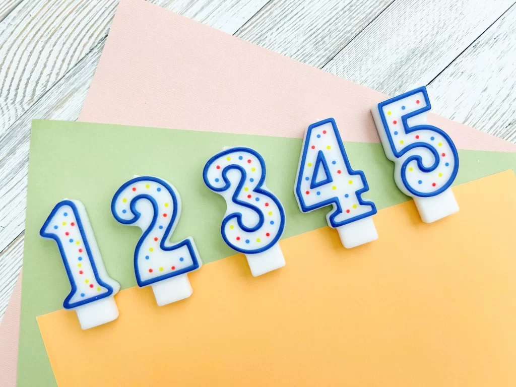 「5つの共通点」を象徴する、1から5までの数字が描かれた可愛らしいキャンドルの写真。認知行動療法の適応背景を説明する見出しに使用。